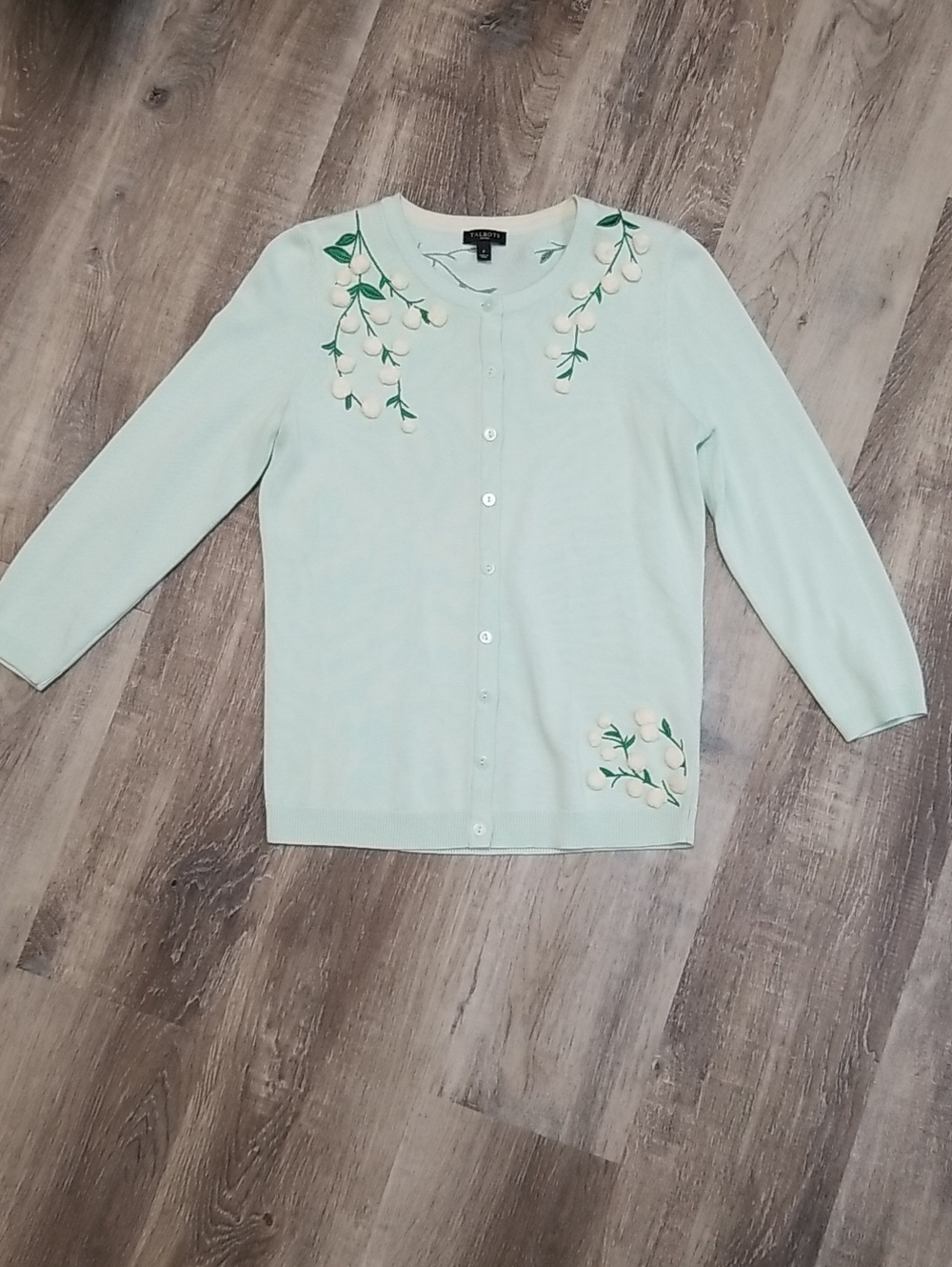 Talbots Mint Green Floral Appliqué Cardigan